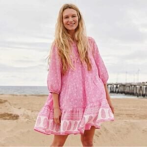 Pink Chicken Short Indira Dress Pink Garden flowy cotton Sz XS